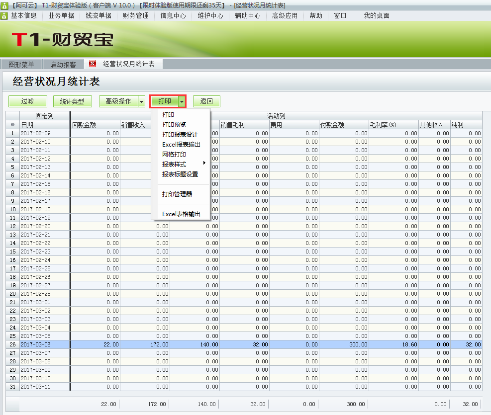 用友t1財(cái)貿(mào)寶10.0如何查詢經(jīng)營(yíng)狀況表？